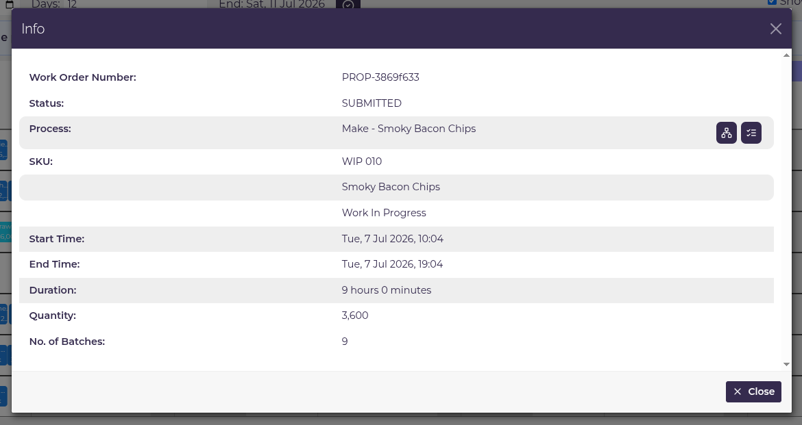 Work Order Info Dialog